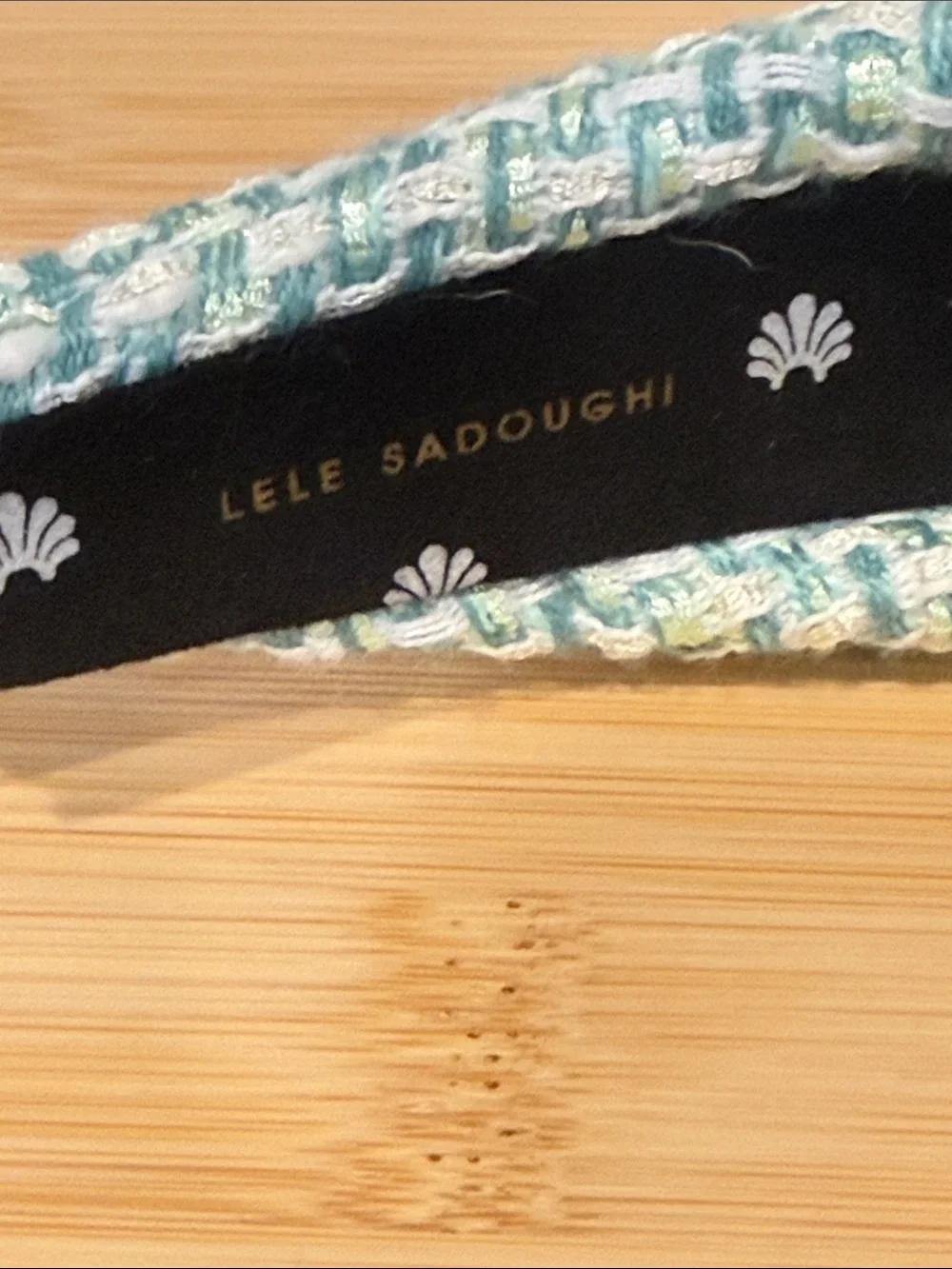 Lele Sadoughi Green and White Tweed Knotted Headband